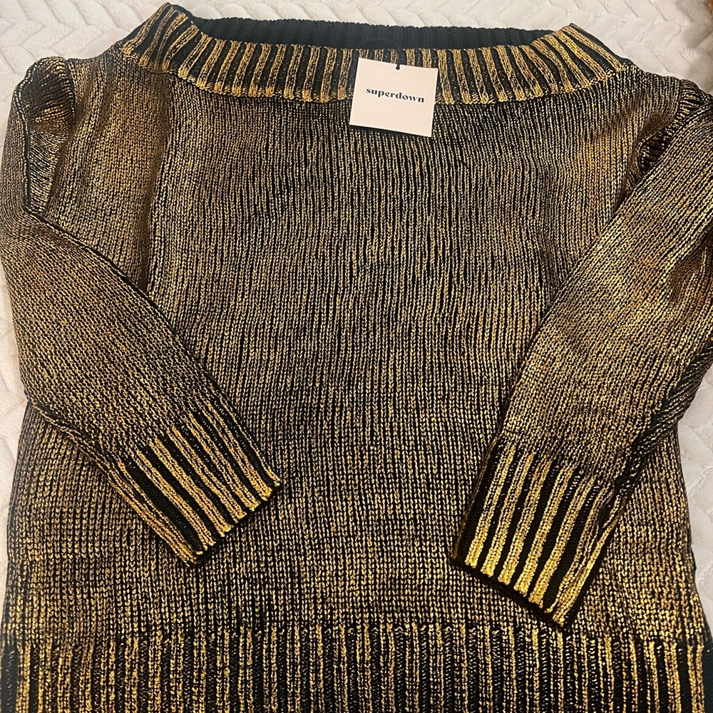 Superdown Shimmering Gold and Black Sweater